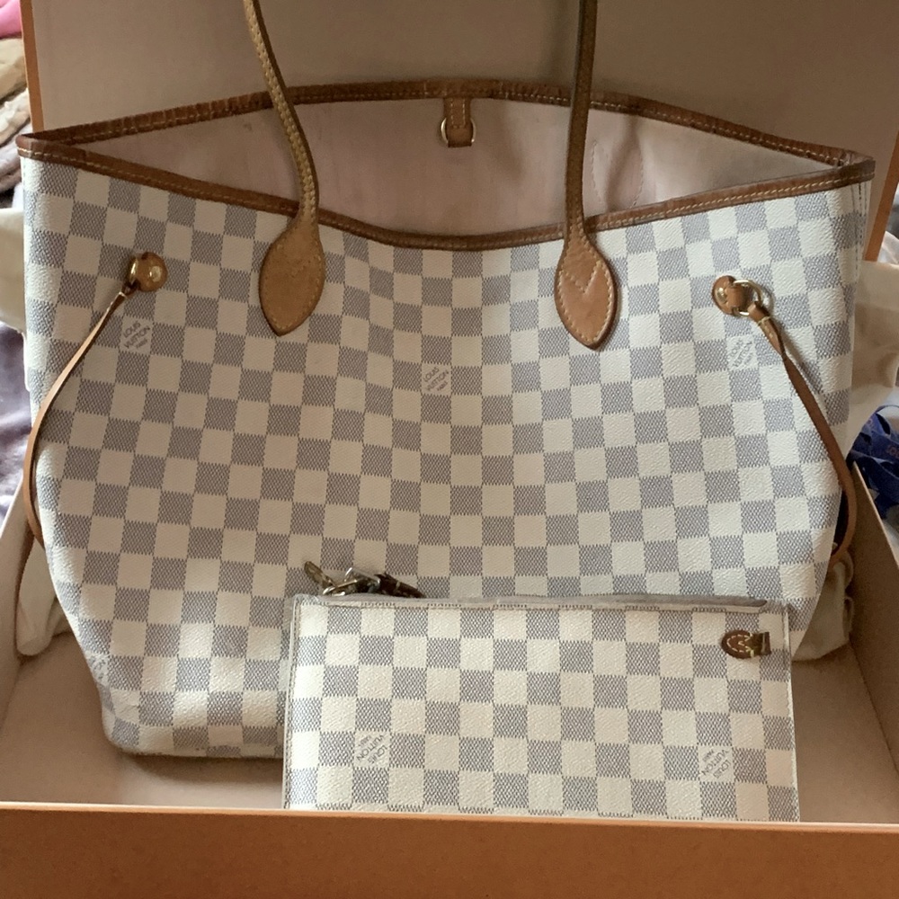 Louis Vuitton Neverfull MM Azur Ballerine Handbag and Pouchette